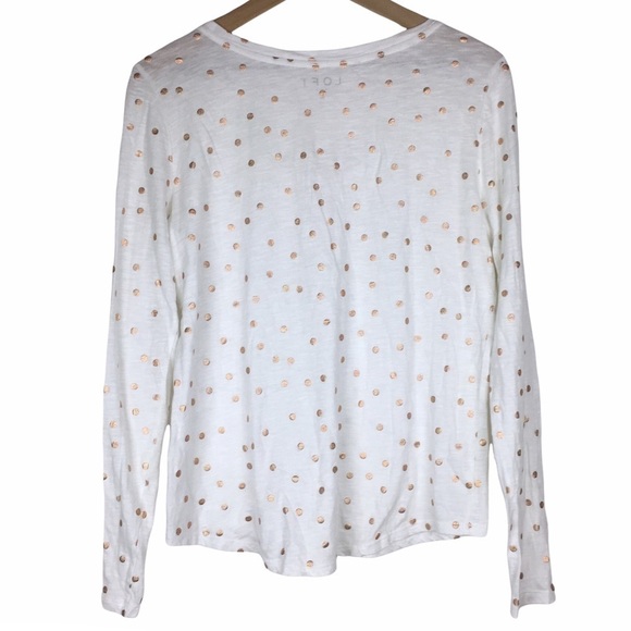 LOFT Top Shimmer Gold Dot Long Sleeve Scoop Neck Metallic Sheer Soft Size Medium - Picture 6 of 13